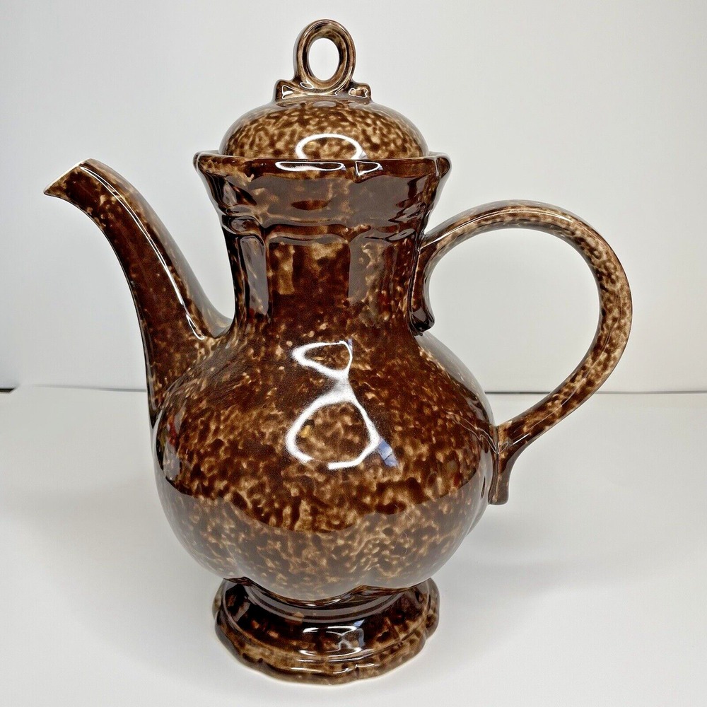 Vtg Mikasa Country Charm Pitcher with Lid Coffee Pot Teapot 12 Inch Brown Marble
